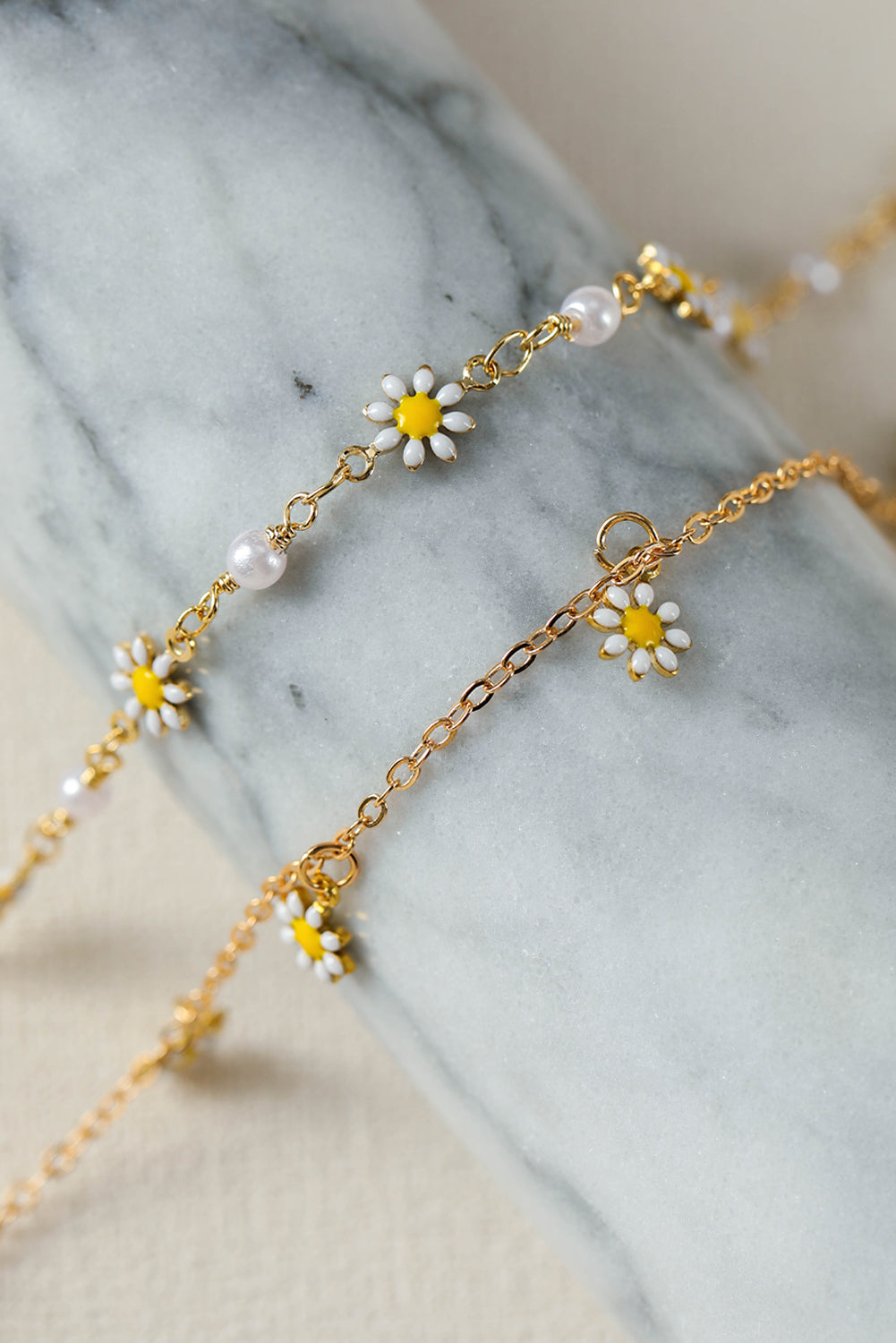 Gold Daisy & Pearl Chain Anklet