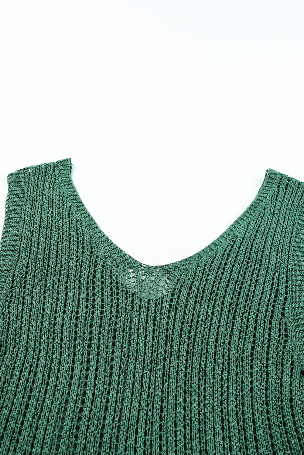 Khaki Hollowed Knit V Neck Tank Top