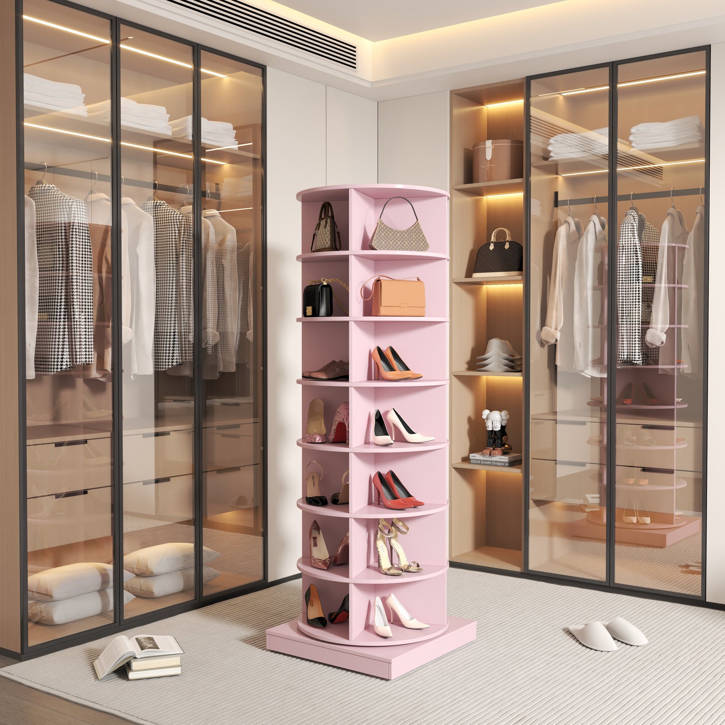 Pink 360 Rotating Shoe Cabinet