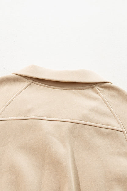 Brown Zip Up Stand Collar Thumbhole Sleeve Sweatshirt