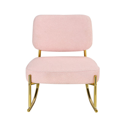 Pink Teddy Velvet Cushioned Rocking Chair W/ Golden Metal Legs