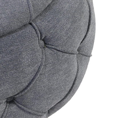 Grey Large Button Tufted Woven Round Storage Footstool