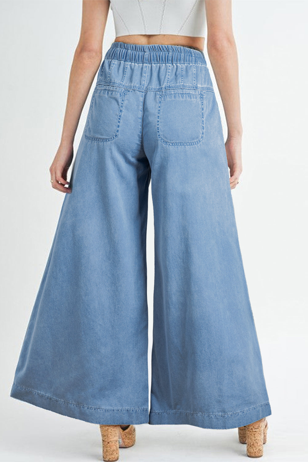 Mineral Wash Button High Waist Wide Leg Jeans