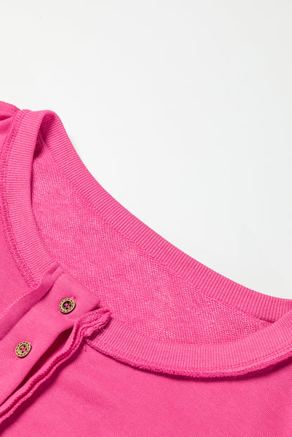 Sudadera henley holgada con hombros caídos rosa