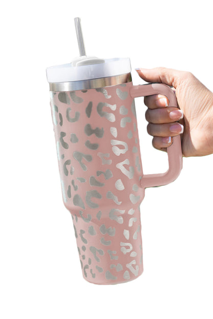 Taza portátil rosada del vaso del leopardo del acero inoxidable 40oz con la manija