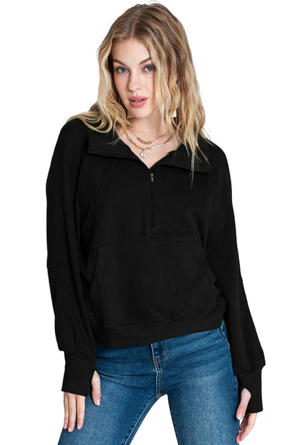 Zip Up Thumbhole Sleeve Sweatshirt