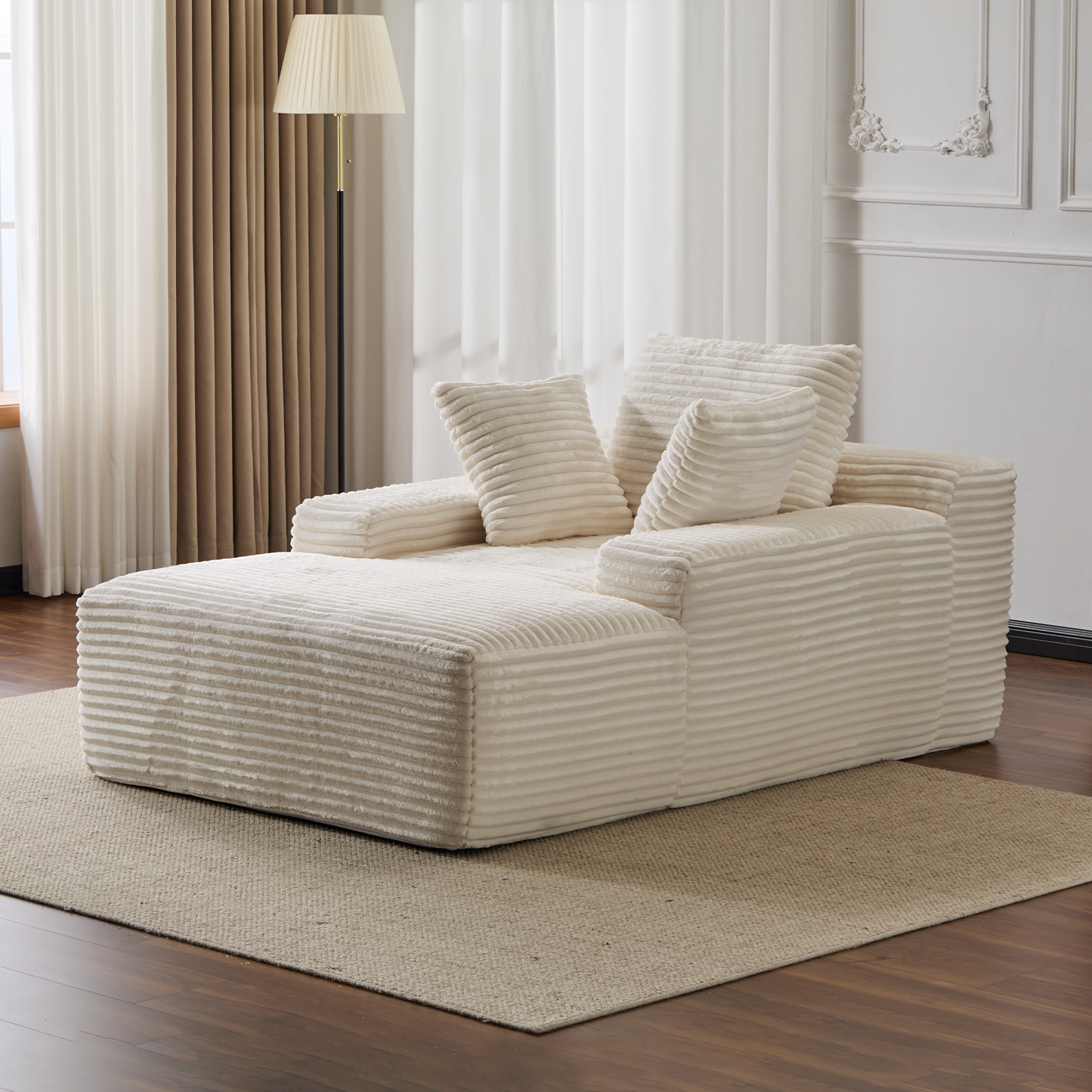 White Corduroy Plush Oversized Chaise Lounge Chair