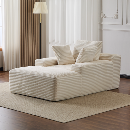White Corduroy Plush Oversized Chaise Lounge Chair