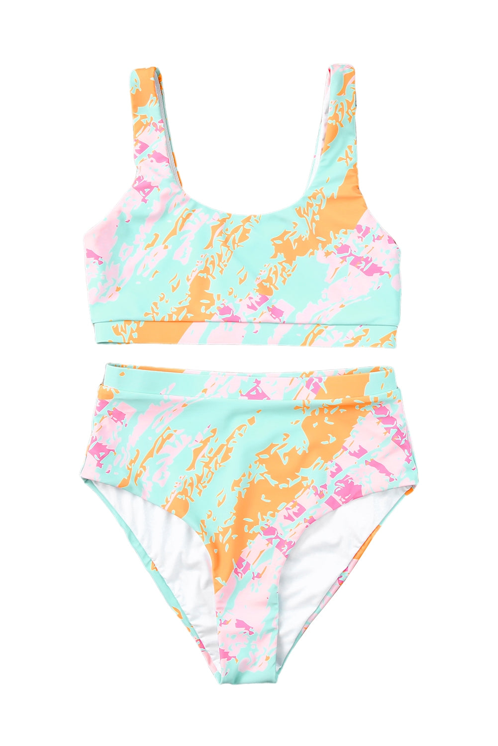 Traje de baño bikini de cintura alta con estampado abstracto azul claro