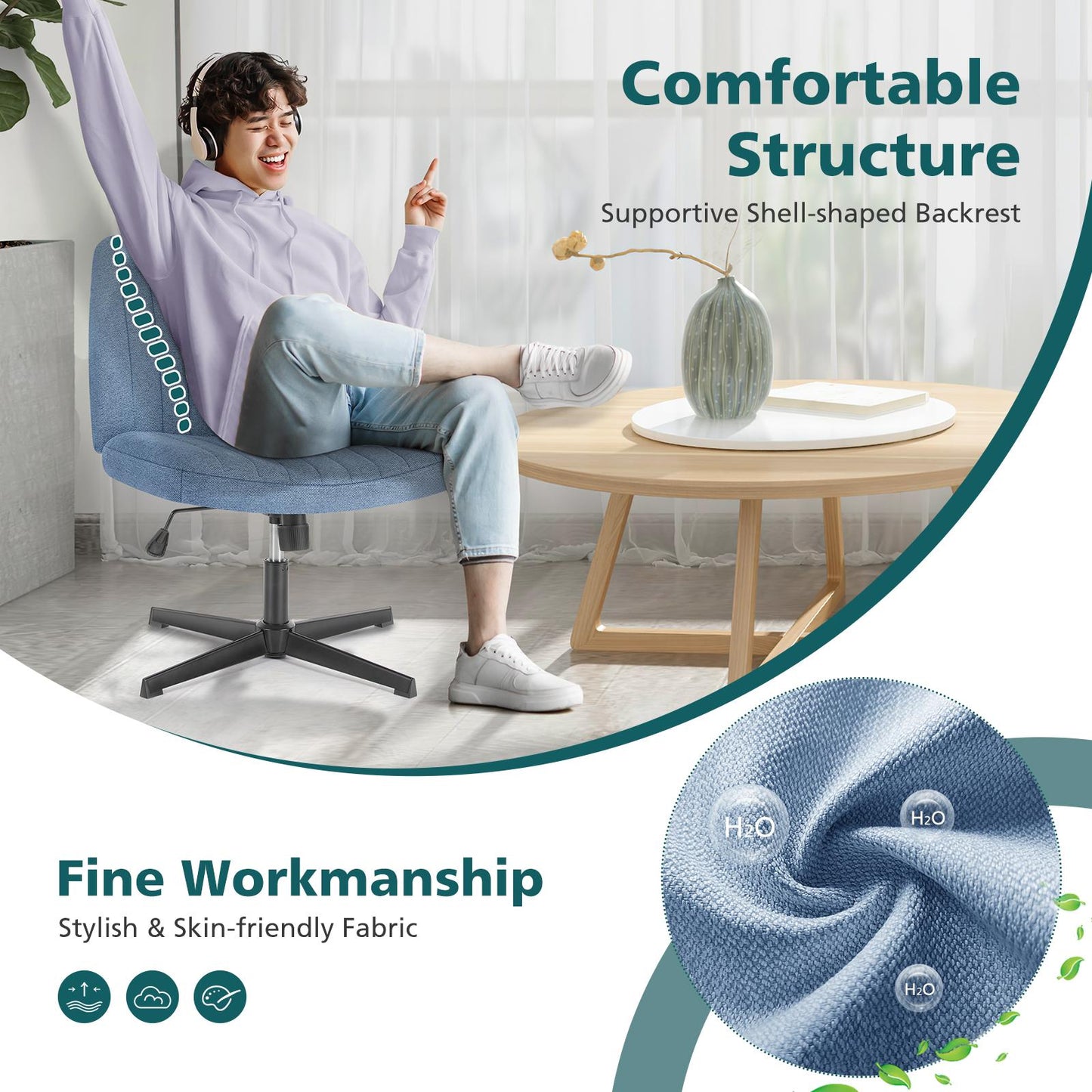 Blue Wide Armless Swivel Home Office Chair