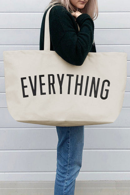 Black 73*17*44cm EVERYTHING Letter Print Large Canvas Tote Bag