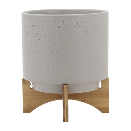 Matte Beige Planter w/ Wood Stand