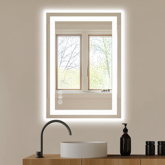 20"x28" Anti-fog LED Bathroom Mirror w/ Dual Light Source & Three Lighting Modes