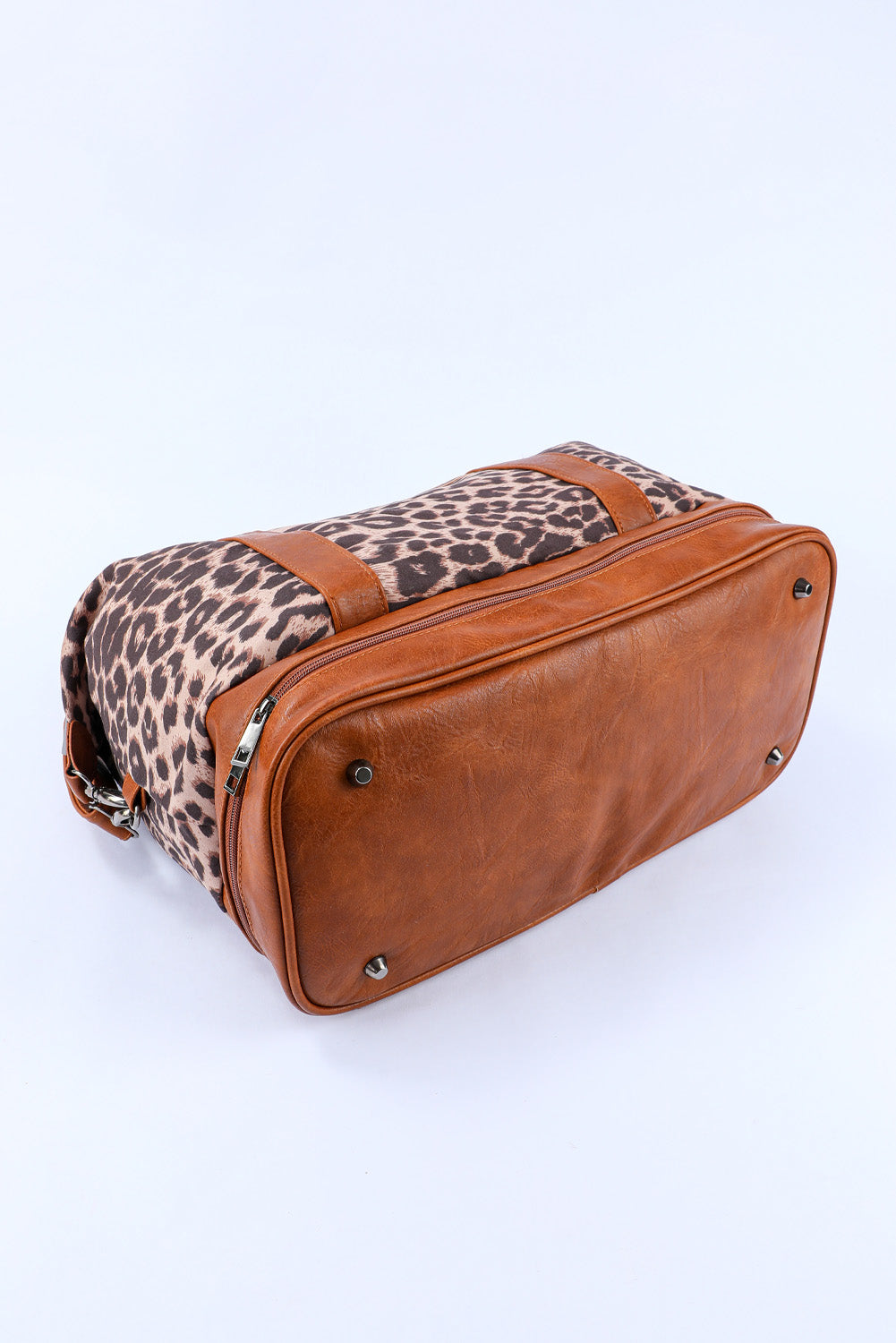 Bolso de lona grande con cremallera y patchwork de cuero PU de leopardo