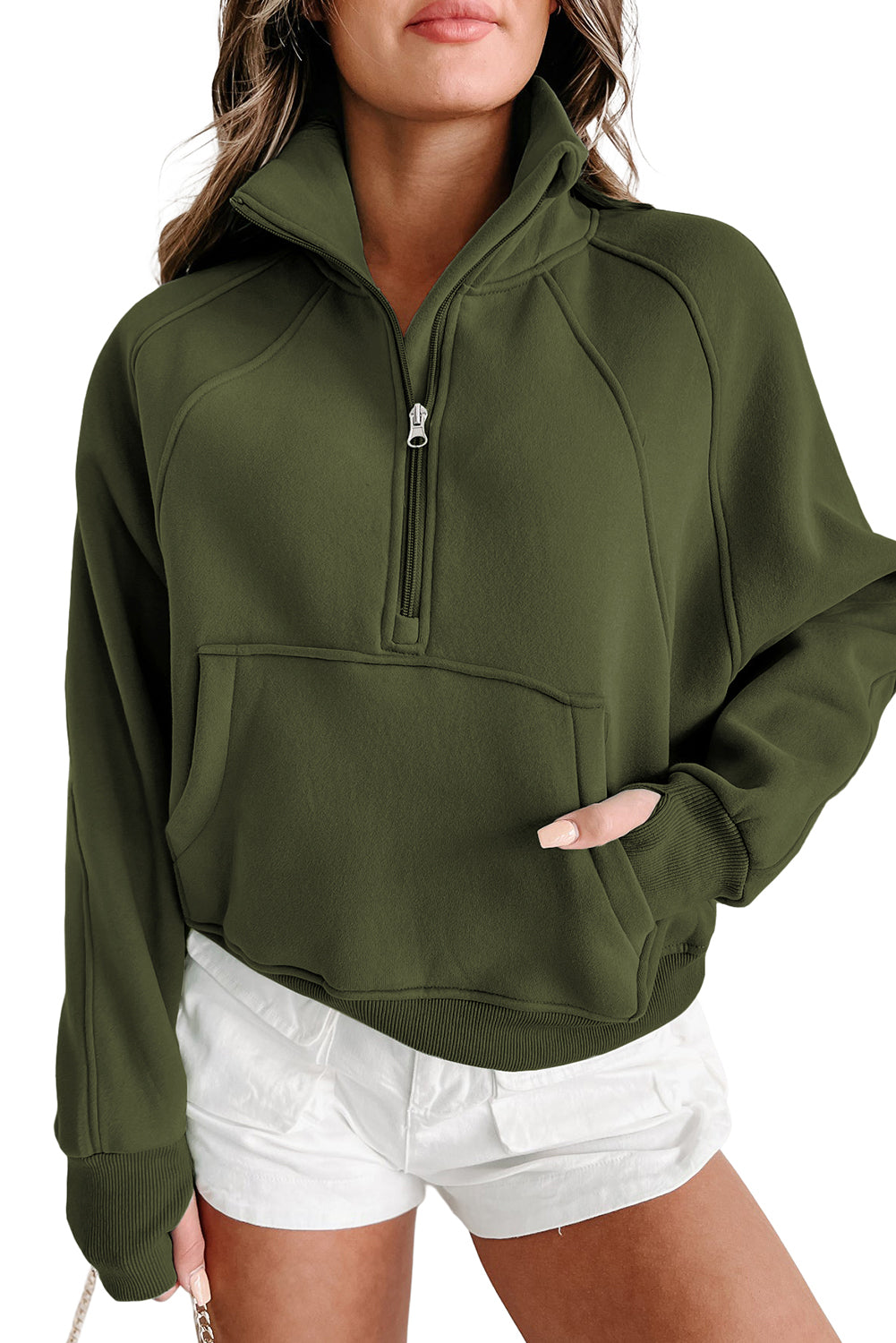 Zip Up Thumbhole Sleeve Sweatshirt