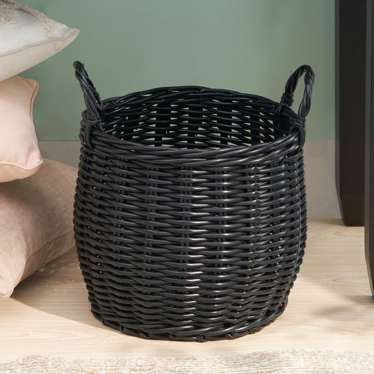 Black Woven Wicker Basket w/ Handles