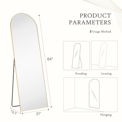 Gold Arched Full Length Floor Mirror 21"x64"