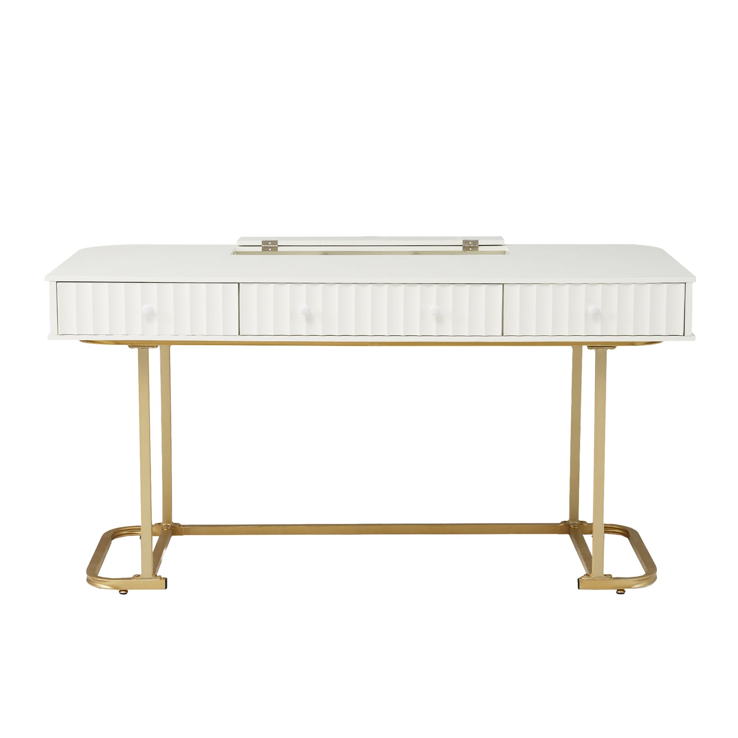 White & Gold Mid-Century Modern Curved Desk