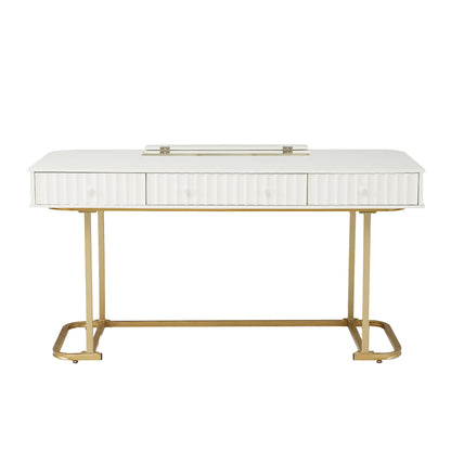 White & Gold Mid-Century Modern Curved Desk