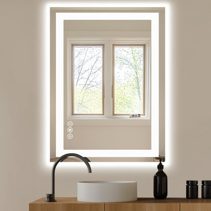 28"x36" Anti-fog LED Bathroom Mirror w/ Dual Light Source & Three Lighting Modes