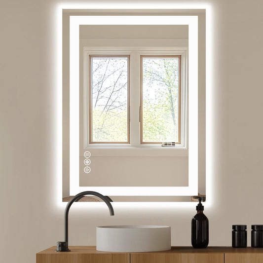 28"x36" Anti-fog LED Bathroom Mirror w/ Dual Light Source & Three Lighting Modes