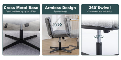 Grey Wide Ergonomic Armless Office Chair w/ No Wheels