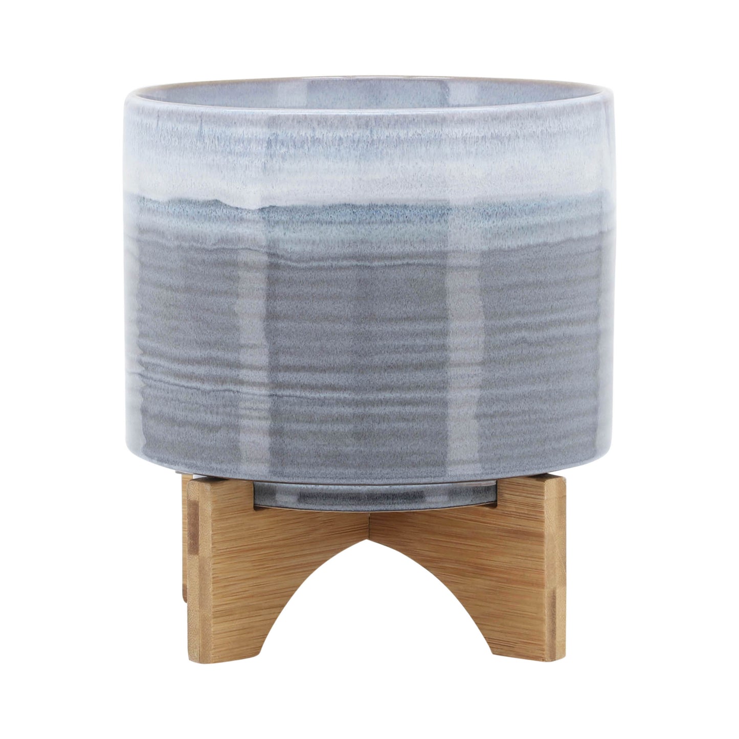 Blue Fade Ceramic Planter w/ Wood Stand