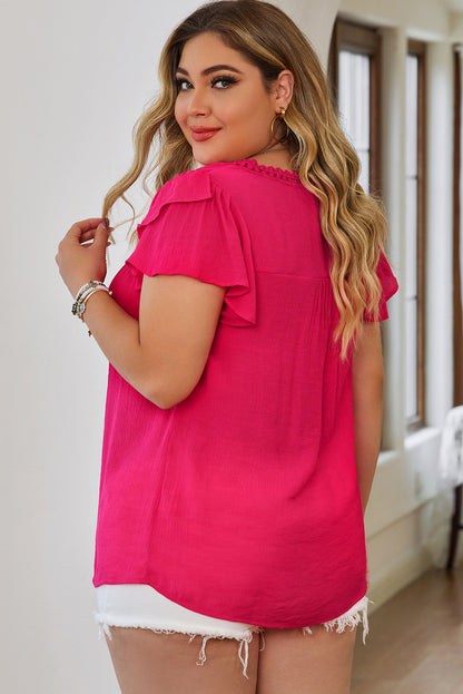 Top boho con botones y manga con volantes lisos de color rosa