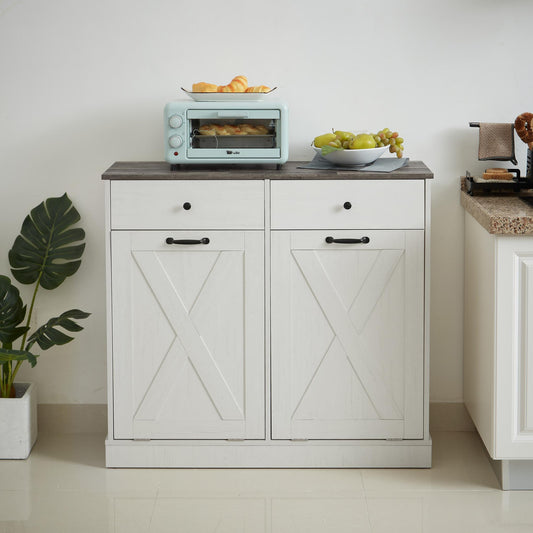 White Double Tilt Trash Can Cabinet