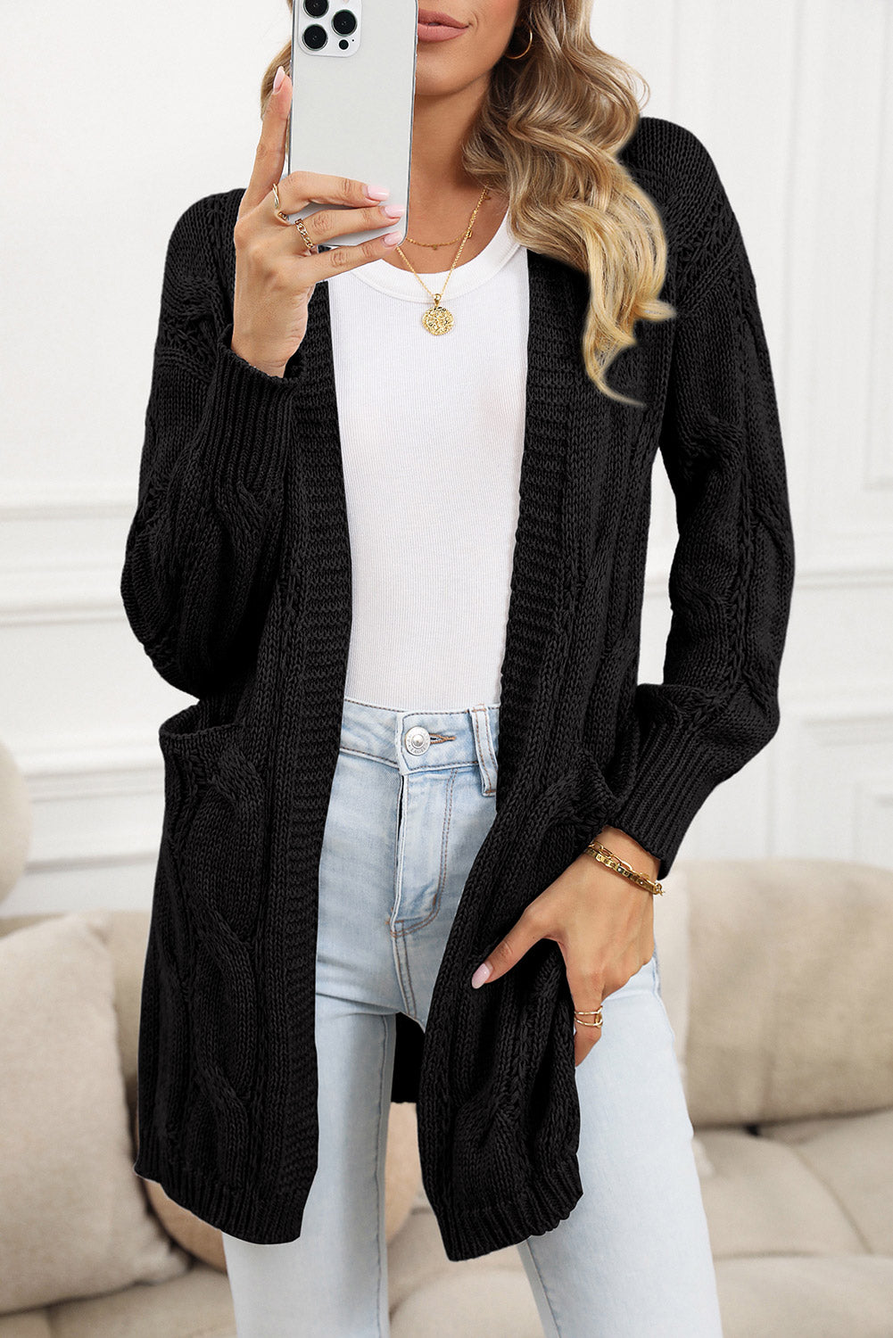 Hollow Knit Side Slits Cardigan