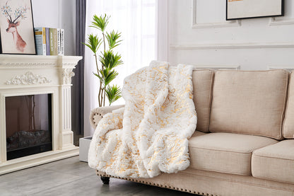 White Luxury Chinchilla Faux Fur Gilded Throw Blanket