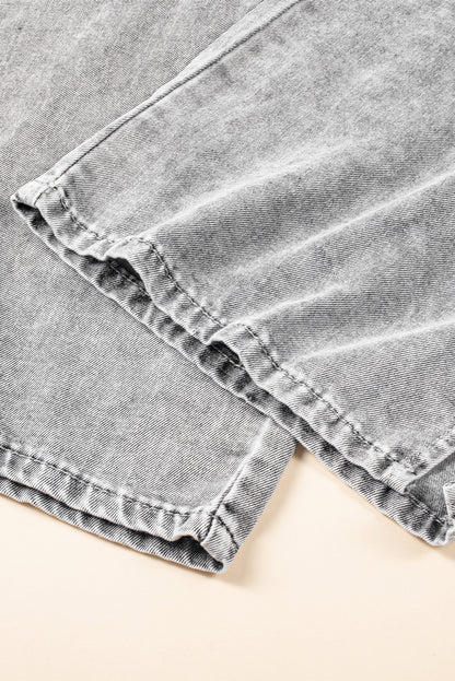 Jeans anchos con cintura elástica y cordón en gris medio