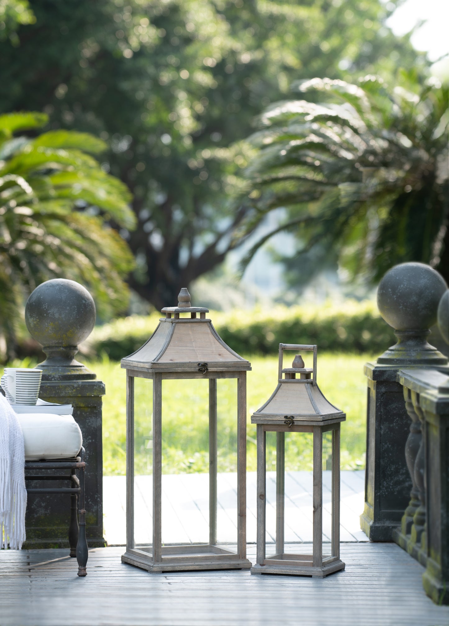 Set of 2 Decorative Wooden Candle Lanterns