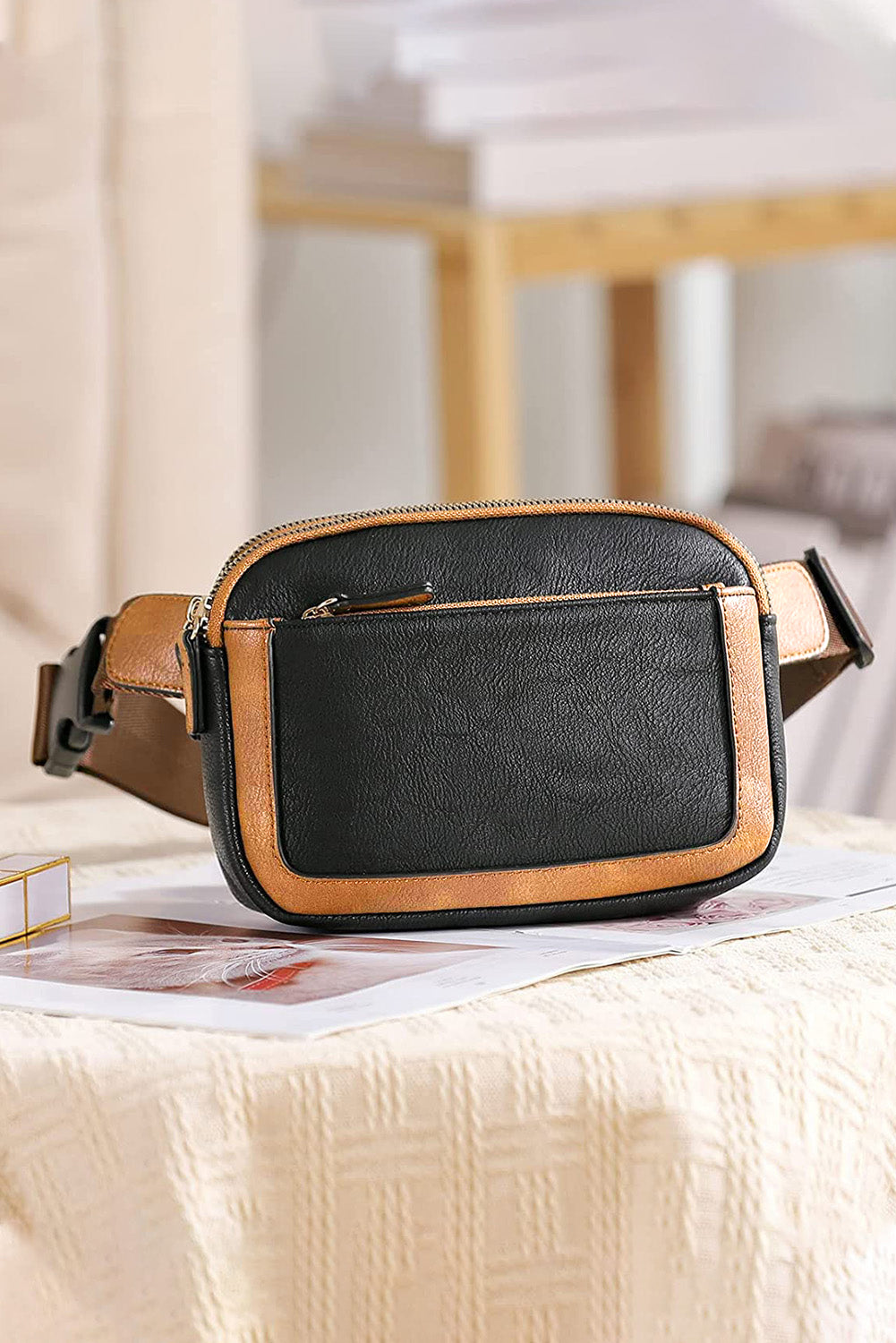 Bolso bandolera mini de cuero PU con correa ajustable negro