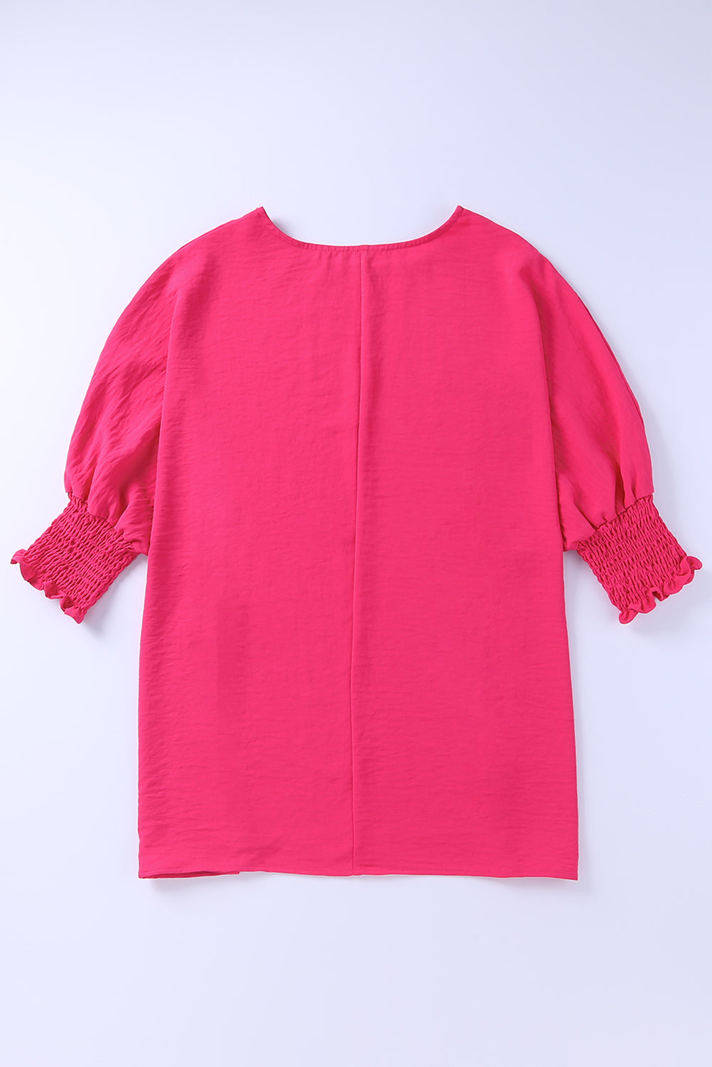 Apricot Solid Casual Smocked Cuffs Batwing Sleeve Blouse