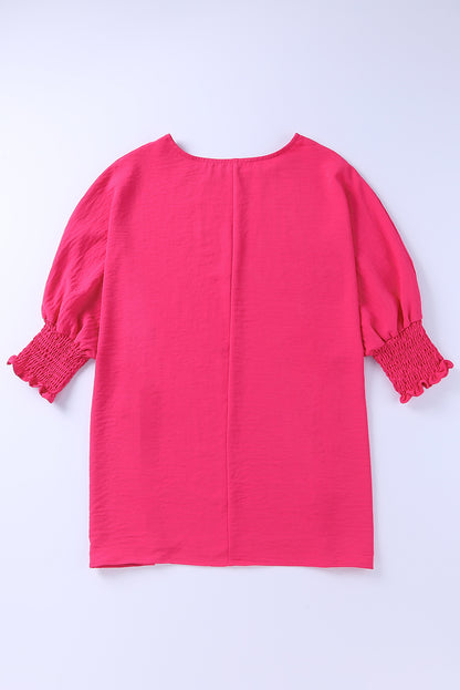 Blusa informal lisa con mangas de murciélago y puños fruncidos albaricoque