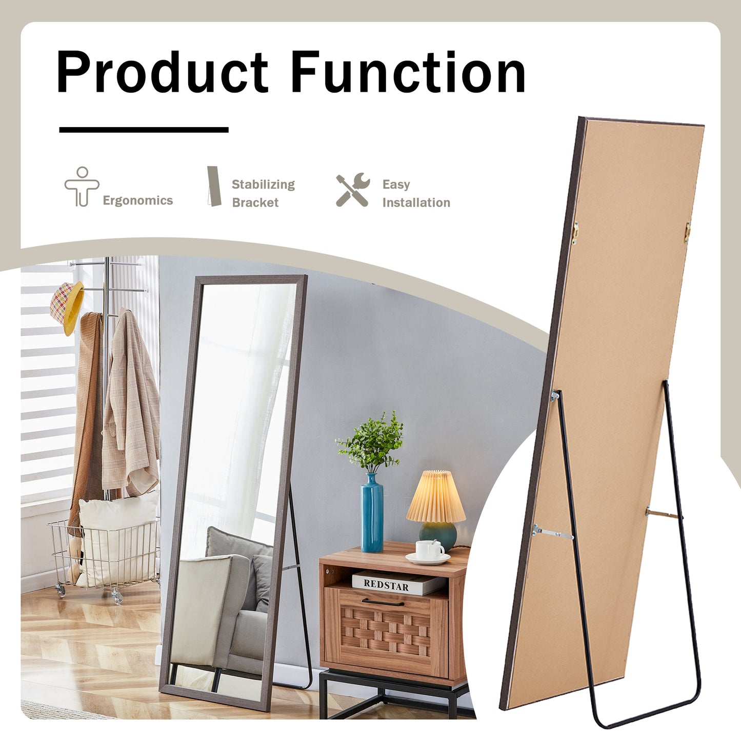 Gray Solid Wood Frame Full-Length Mirror