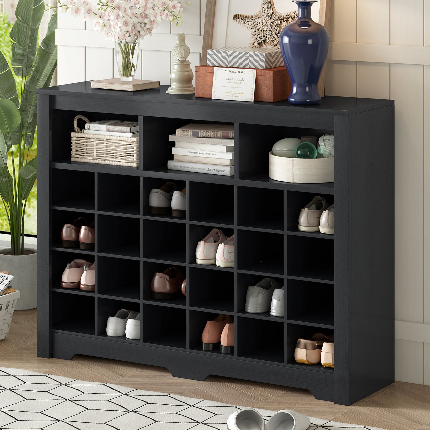 Black Sleek Modern Shoe Cabinet