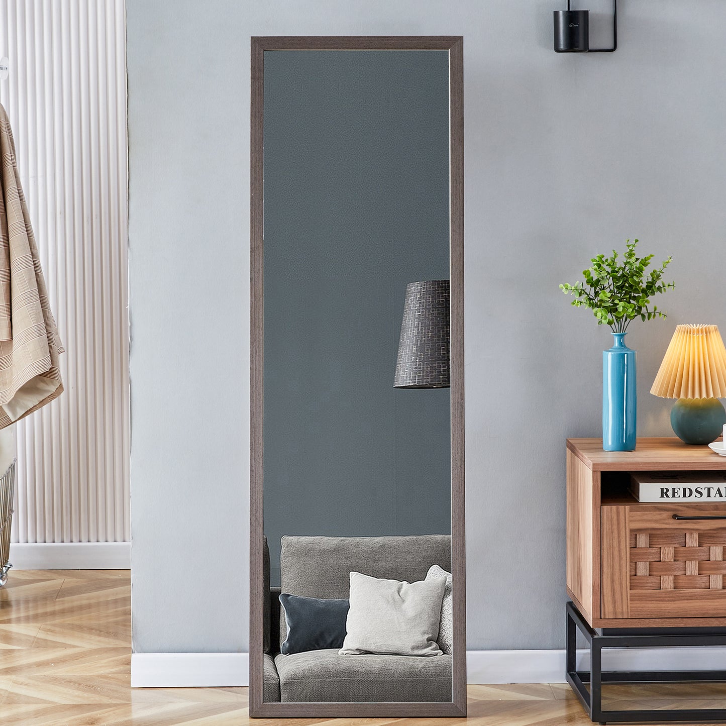 Gray Solid Wood Frame Full-Length Mirror