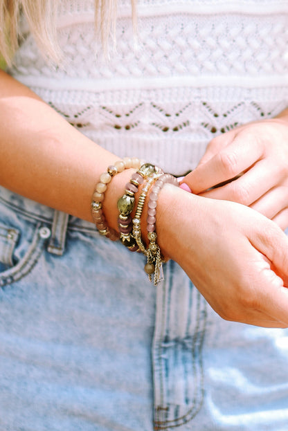 Pulsera con borlas y colgante de cristal bohemio marrón