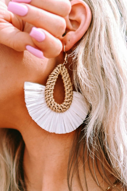 Pendientes colgantes tejidos en semicírculo bohemio beige