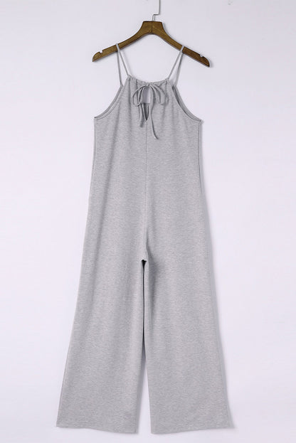 Gray Loose Fit Side Pockets Spaghetti Strap Wide Leg Jumpsuit