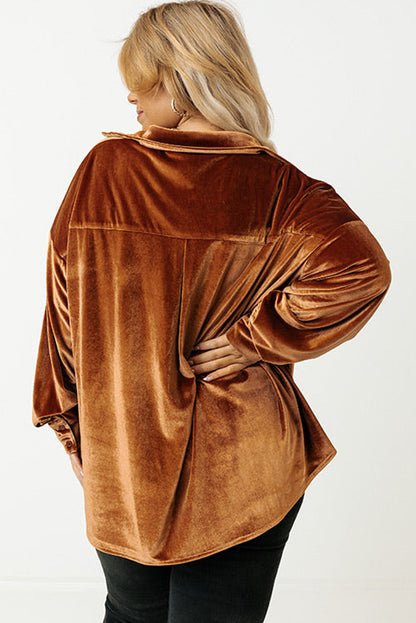 Chestnut Velvet Drop Shoulder Plus Size Shirt