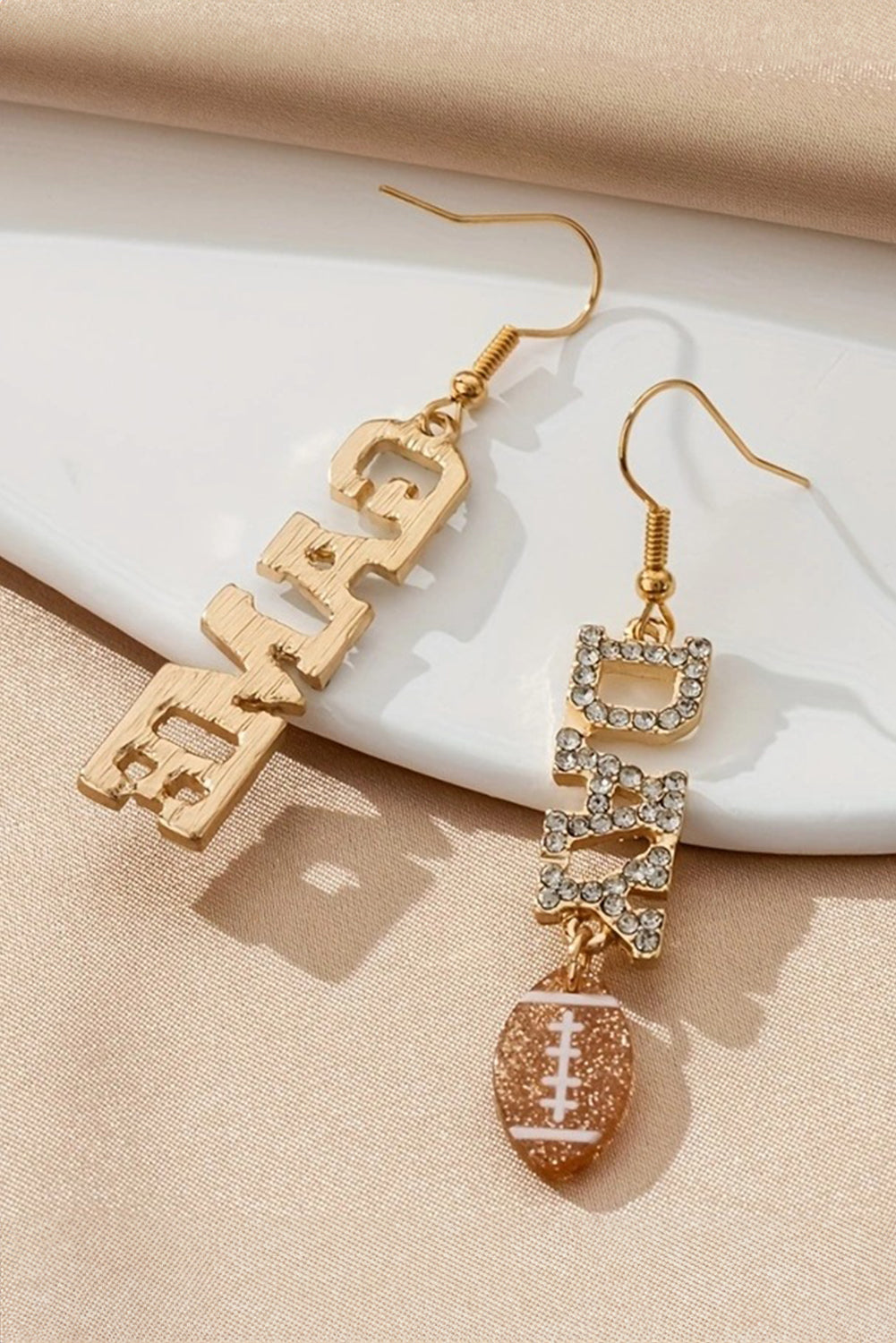 Gold GAME DAY Rugby Rhinestone Dangle Earrings