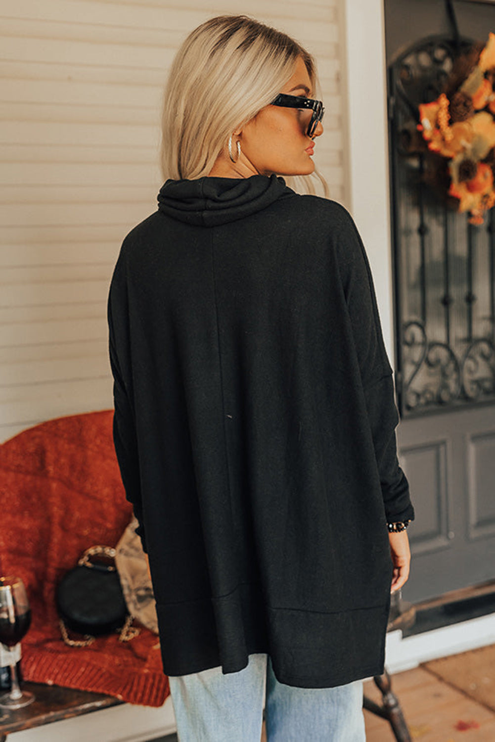 Cowl Neck Loose Fit Tunic Long Sleeve Top