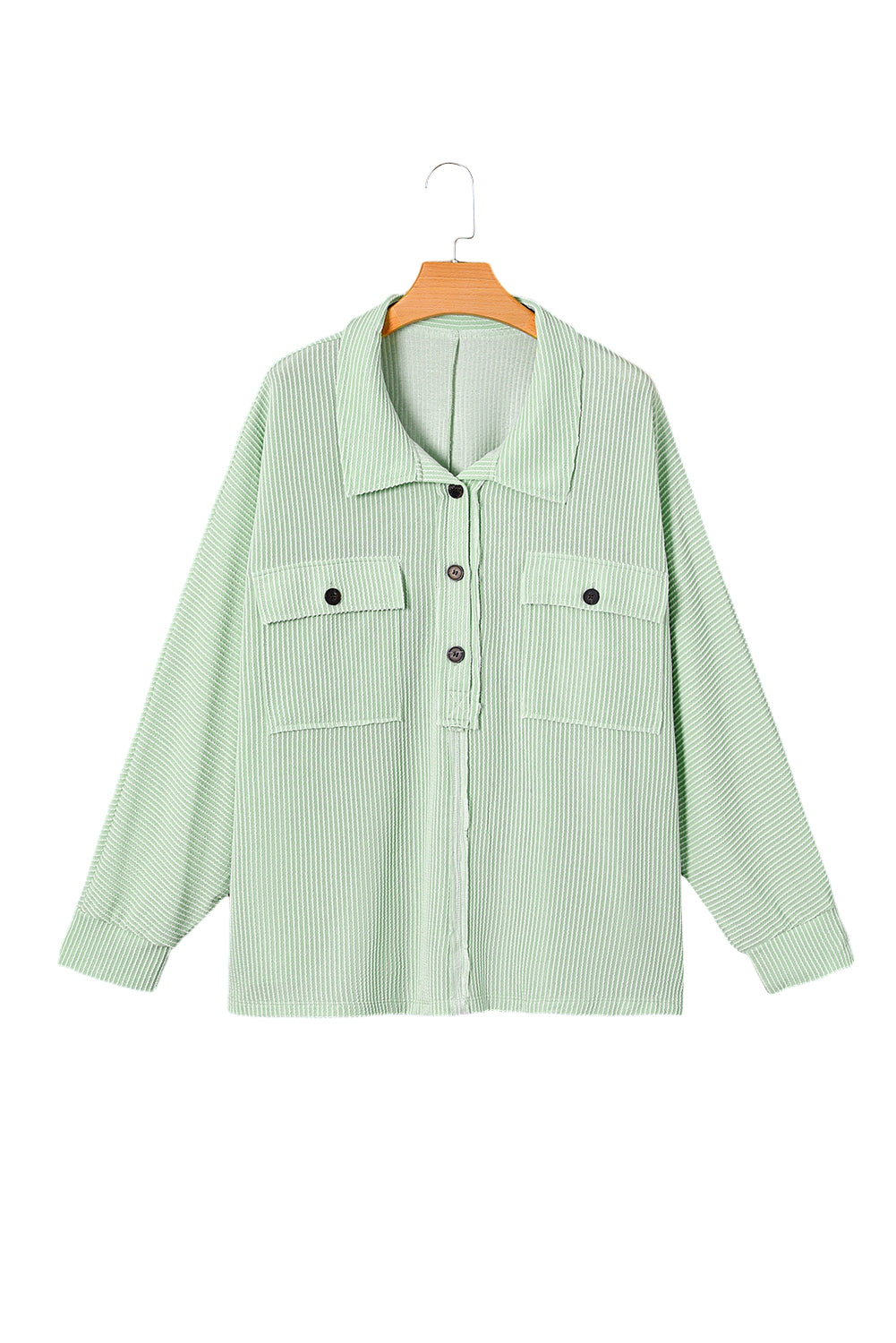 Top henley de manga larga con bolsillos de canalé y talla grande verde