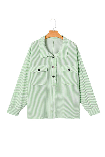 Top henley de manga larga con bolsillos de canalé y talla grande verde