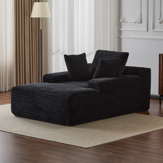 Black Corduroy Plush Oversized Chaise Lounge Chair