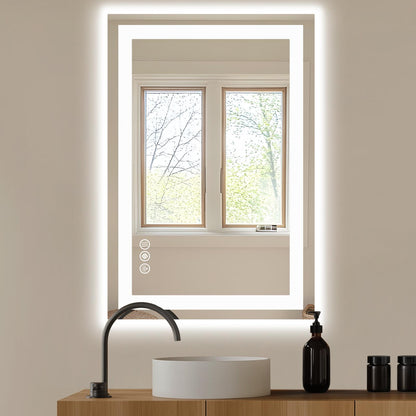 24"x36" Anti-fog LED Bathroom Mirror w/ Dual Light Source & Three Lighting Modes