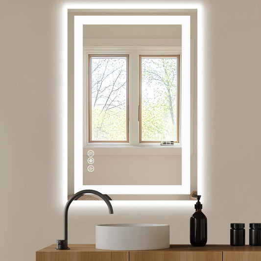 24"x36" Anti-fog LED Bathroom Mirror w/ Dual Light Source & Three Lighting Modes